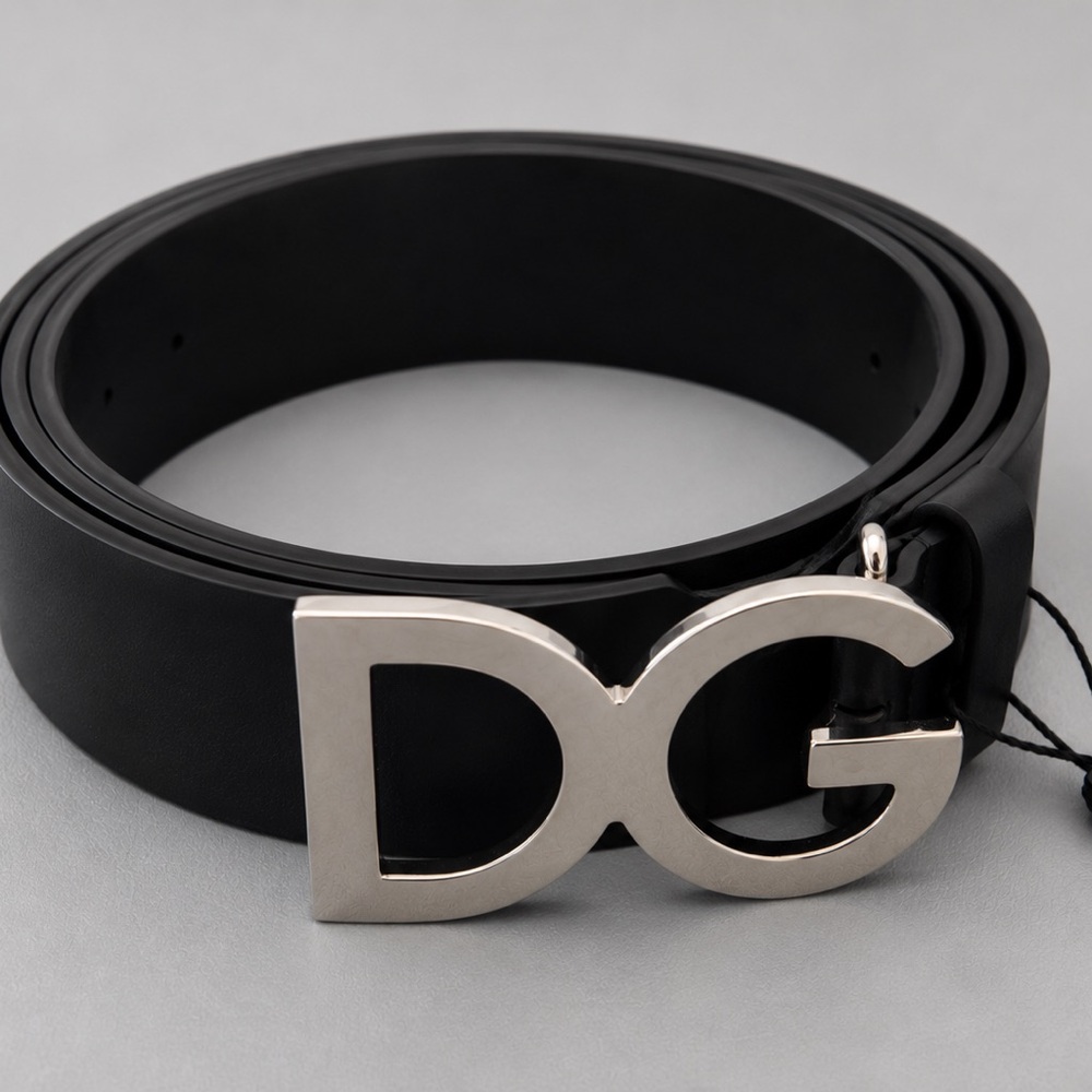 Dolce & Gabbana DG Logo Leather Belt Black Silver Buckle 100cm 40” NWT Italy